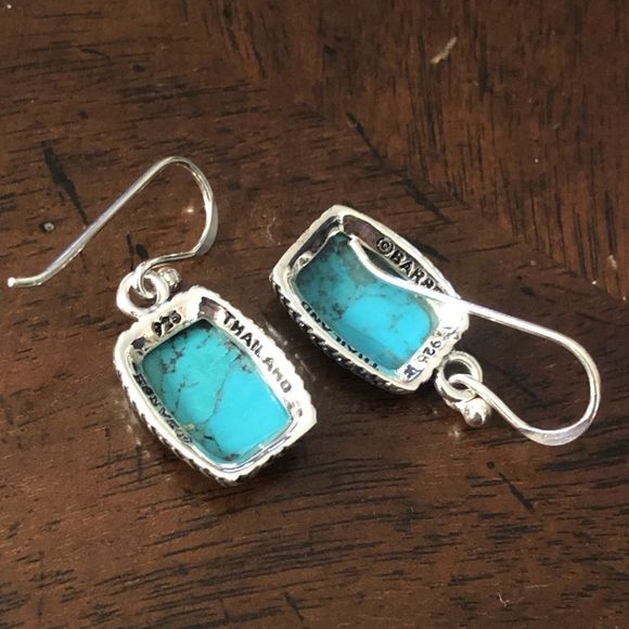 BARSE Turquoise Sterling Silver Rope Braid Framed Drop Earrings - Picture 4 of 7